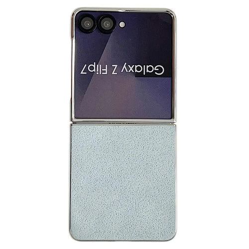For Samsung Galaxy Z Flip7 5G  Case with Metal Frame Electroplating PU Leather PC Protective Cover - Blue - 1