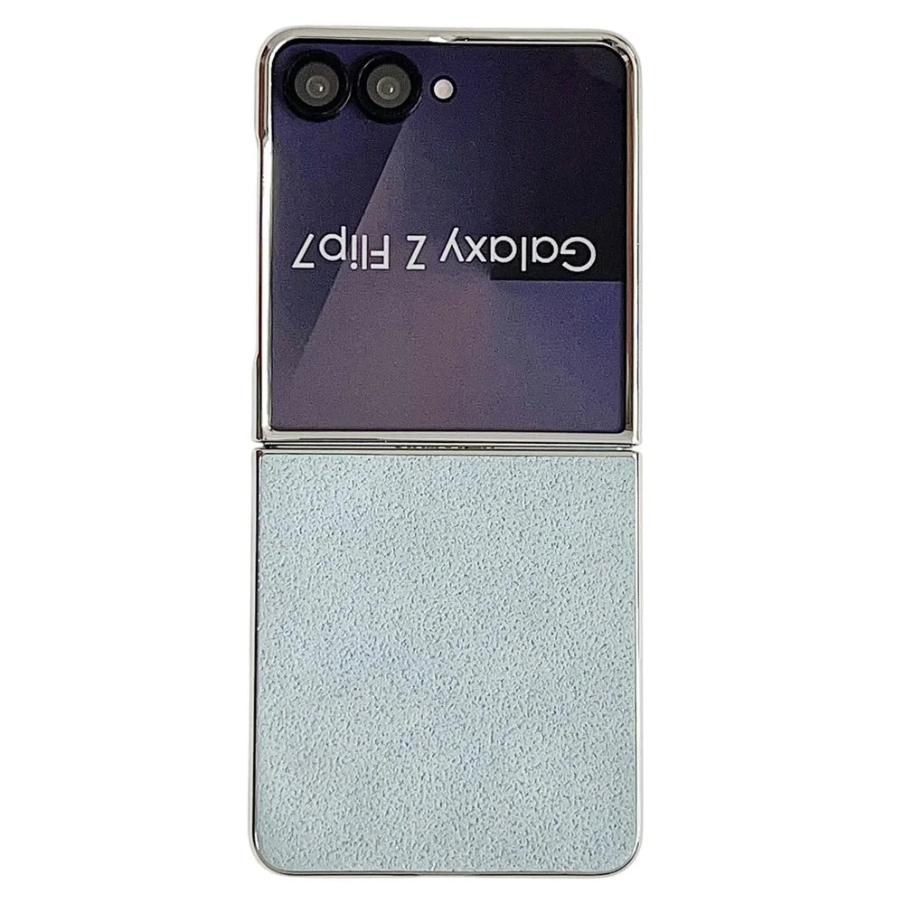 For Samsung Galaxy Z Flip7 5G  Case with Metal Frame Electroplating PU Leather PC Protective Cover - Blue - 1