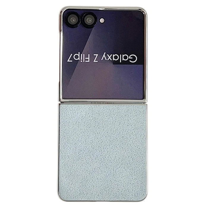For Samsung Galaxy Z Flip7 5G  Case with Metal Frame Electroplating PU Leather PC Protective Cover - Blue - 1
