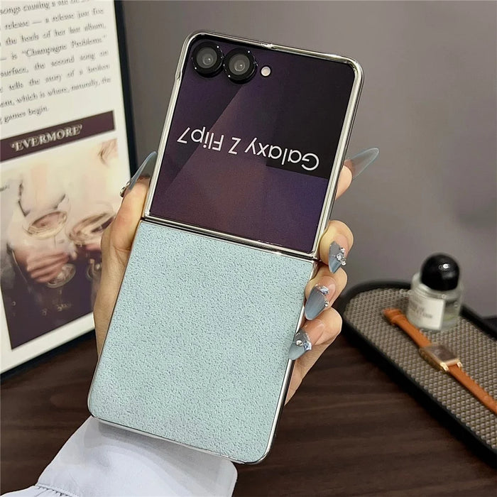For Samsung Galaxy Z Flip7 5G  Case with Metal Frame Electroplating PU Leather PC Protective Cover - Blue - 2