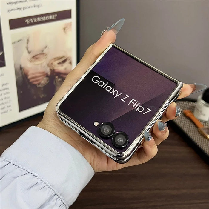 For Samsung Galaxy Z Flip7 5G  Case with Metal Frame Electroplating PU Leather PC Protective Cover - Blue - 3