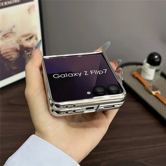 For Samsung Galaxy Z Flip7 5G  Case with Metal Frame Electroplating PU Leather PC Protective Cover - Blue - 4