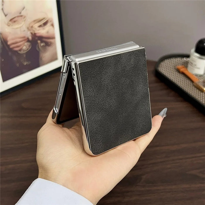 For Samsung Galaxy Z Flip7 5G  Case with Metal Frame Electroplating PU Leather PC Protective Cover - Blue - 5