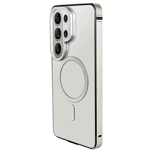 For Samsung Galaxy S26 Ultra Magnetic Case Metal TPU Frame PC Back Phone Cover - Silver - 1
