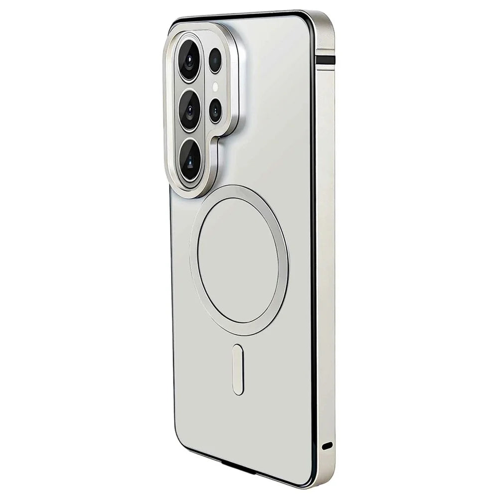For Samsung Galaxy S26 Ultra Magnetic Case Metal TPU Frame PC Back Phone Cover - Silver - 1