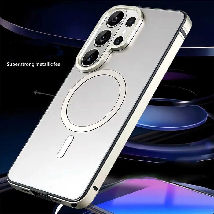 For Samsung Galaxy S26 Ultra Magnetic Case Metal TPU Frame PC Back Phone Cover - Silver - 2