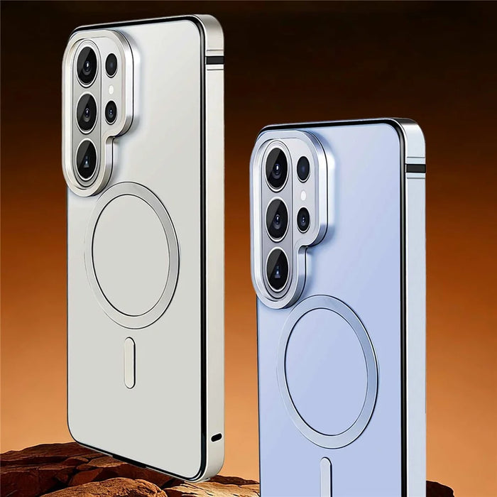 For Samsung Galaxy S26 Ultra Magnetic Case Metal TPU Frame PC Back Phone Cover - Silver - 3