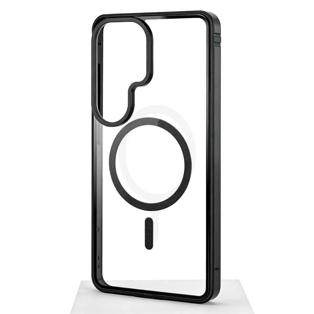 For Samsung Galaxy S26 Ultra Magnetic Case TPU+PC+Aluminum Alloy Frame Protective Cover - Transparent Black - 2
