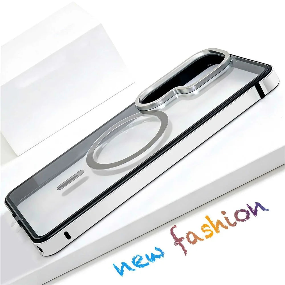 For Samsung Galaxy S26 Ultra Magnetic Case TPU+PC+Aluminum Alloy Frame Protective Cover - Transparent Black - 3