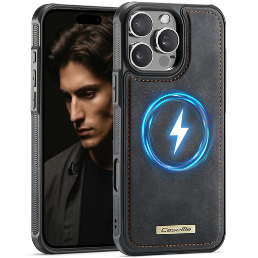 CaseMe For iPhone 16 Pro C69 Series Magnetic Case Leather Coated TPU Phone Cover - Black - 1