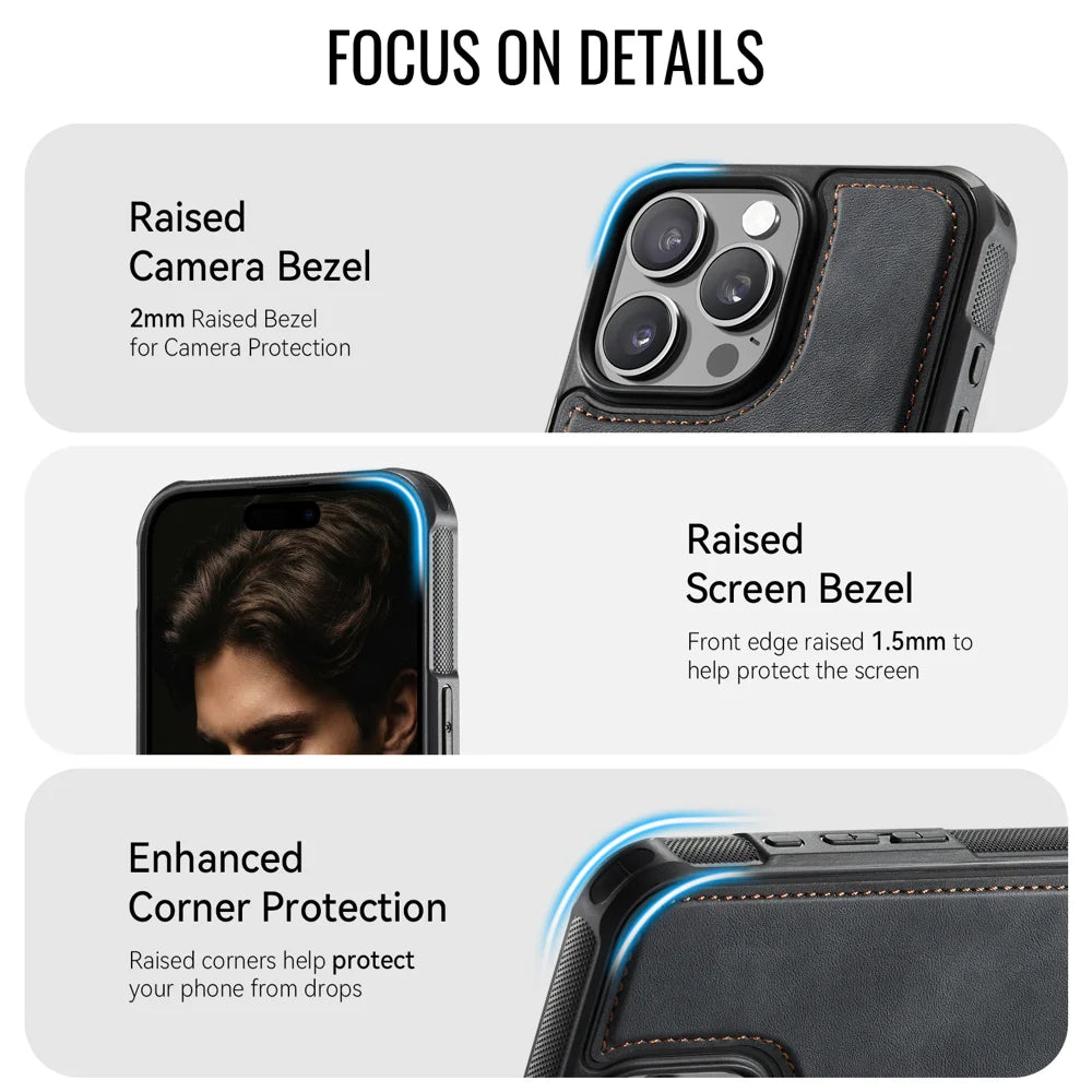 CaseMe For iPhone 16 Pro C69 Series Magnetic Case Leather Coated TPU Phone Cover - Black - 4