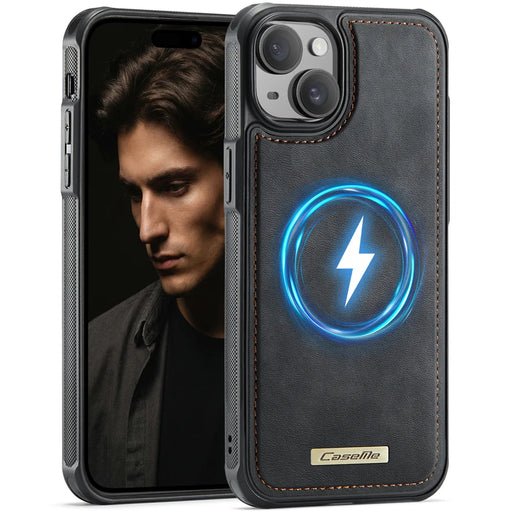 CaseMe For iPhone 14 Plus / iPhone 15 Plus C69 Series Magnetic Case Leather Coated TPU Phone Cover - Black - 1