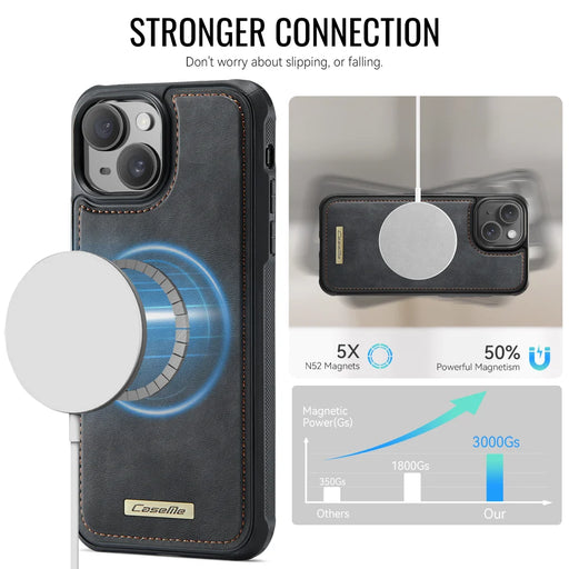 CaseMe For iPhone 14 Plus / iPhone 15 Plus C69 Series Magnetic Case Leather Coated TPU Phone Cover - Black - 2