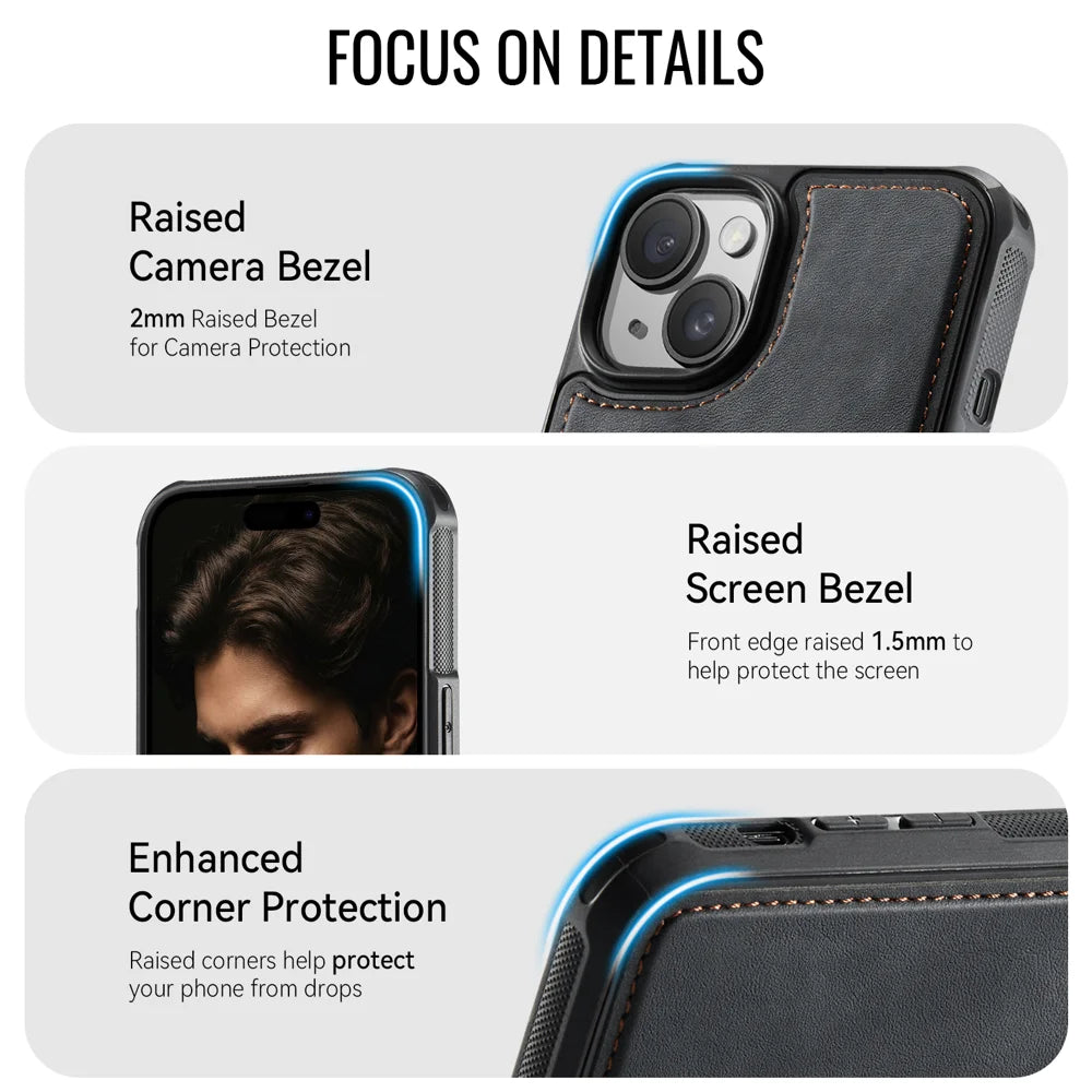 CaseMe For iPhone 14 Plus / iPhone 15 Plus C69 Series Magnetic Case Leather Coated TPU Phone Cover - Black - 4