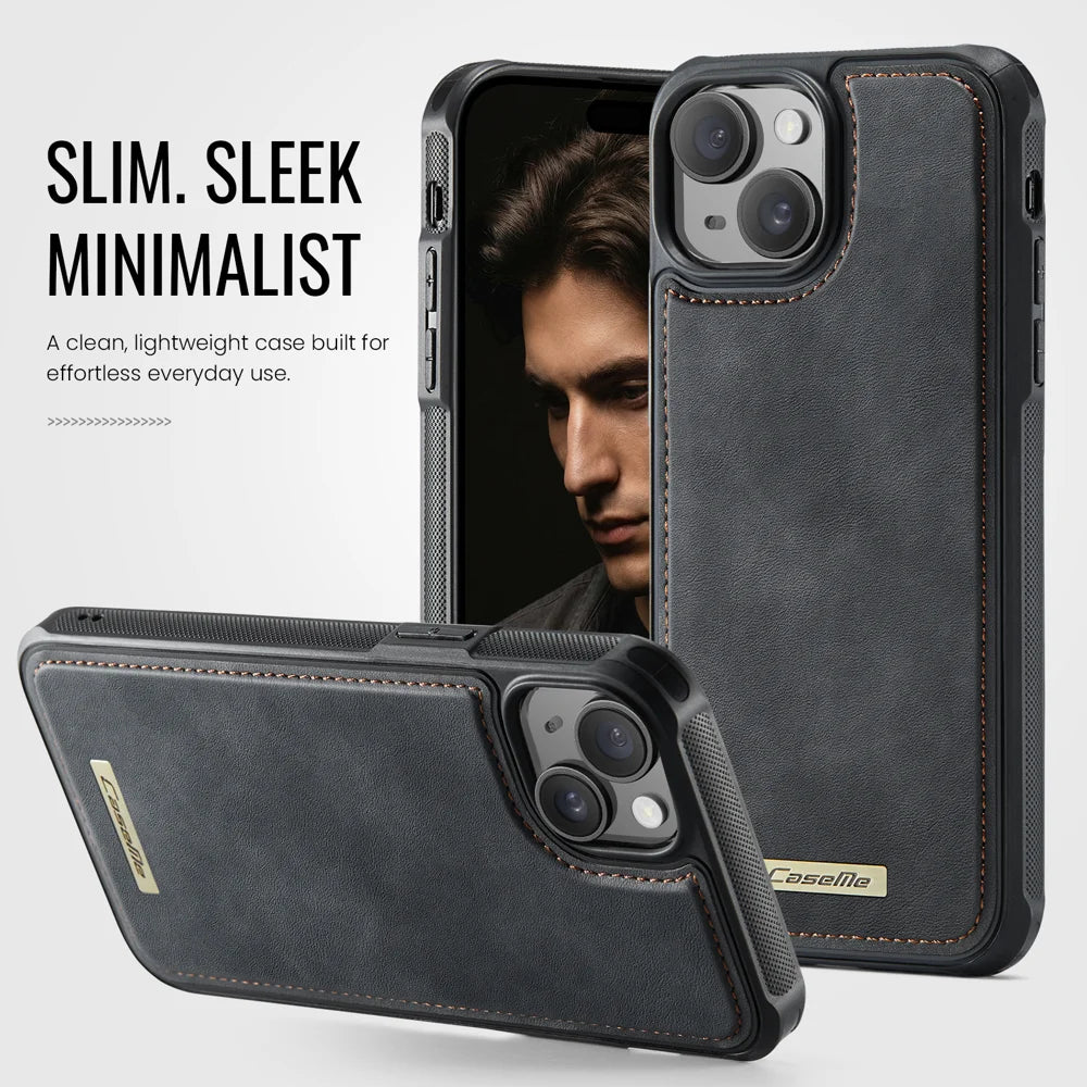 CaseMe For iPhone 14 Plus / iPhone 15 Plus C69 Series Magnetic Case Leather Coated TPU Phone Cover - Black - 7
