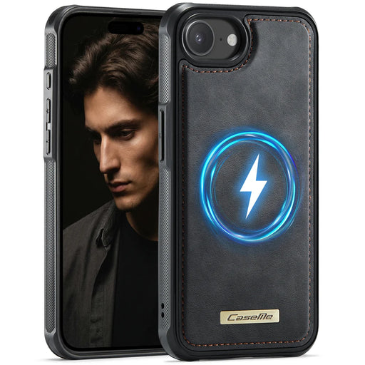 CaseMe For iPhone 16e / iPhone 17e C69 Series Magnetic Case Leather Coated TPU Phone Cover - Black - 1