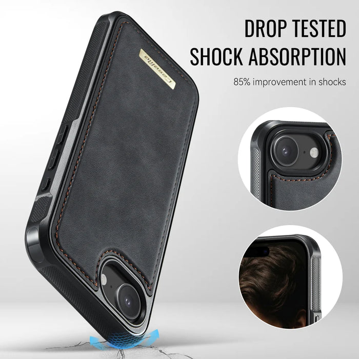 CaseMe For iPhone 16e / iPhone 17e C69 Series Magnetic Case Leather Coated TPU Phone Cover - Black - 6