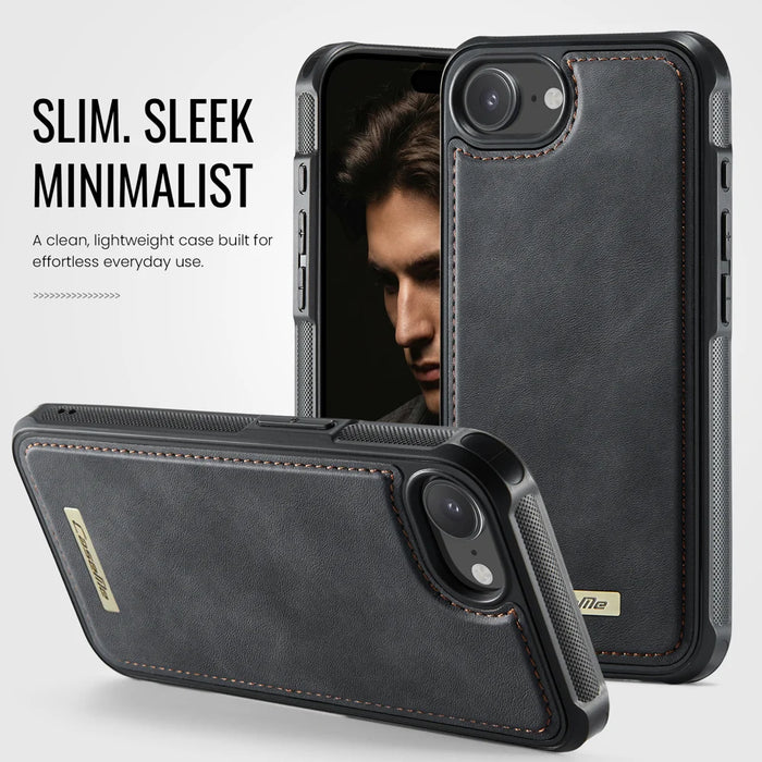 CaseMe For iPhone 16e / iPhone 17e C69 Series Magnetic Case Leather Coated TPU Phone Cover - Black - 7