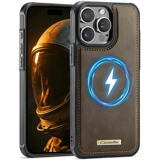CaseMe For iPhone 13 Pro C69 Series Magnetic Case Leather Coated TPU Phone Cover - Coffee - 1