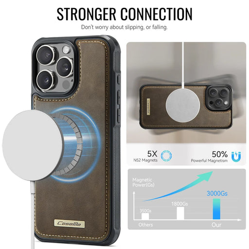 CaseMe For iPhone 13 Pro C69 Series Magnetic Case Leather Coated TPU Phone Cover - Coffee - 2
