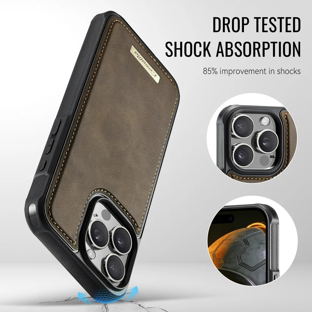 CaseMe For iPhone 13 Pro C69 Series Magnetic Case Leather Coated TPU Phone Cover - Coffee - 6