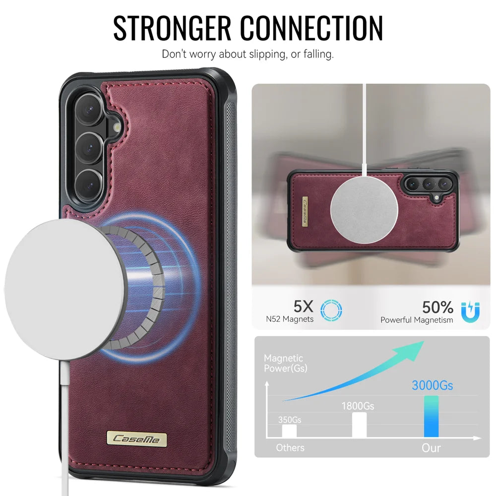CaseMe For Samsung Galaxy S26 C69 Series Magnetic Case Leather Coated TPU Phone Cover - Red - 2