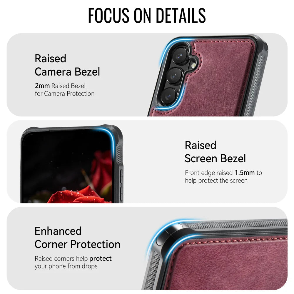 CaseMe For Samsung Galaxy S26+ C69 Series Magnetic Case Leather Coated TPU Phone Cover - Red - 4