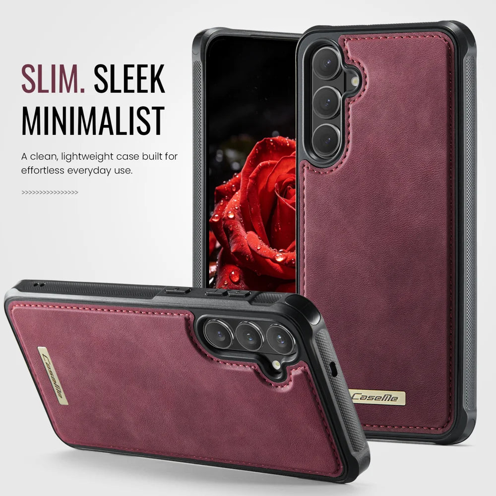CaseMe For Samsung Galaxy S26+ C69 Series Magnetic Case Leather Coated TPU Phone Cover - Red - 7