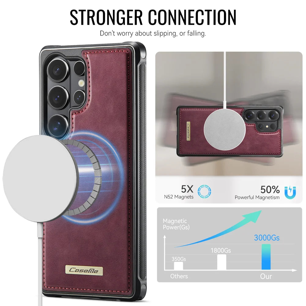 CaseMe For Samsung Galaxy S26 Ultra C69 Series Magnetic Case Leather Coated TPU Phone Cover - Red - 2