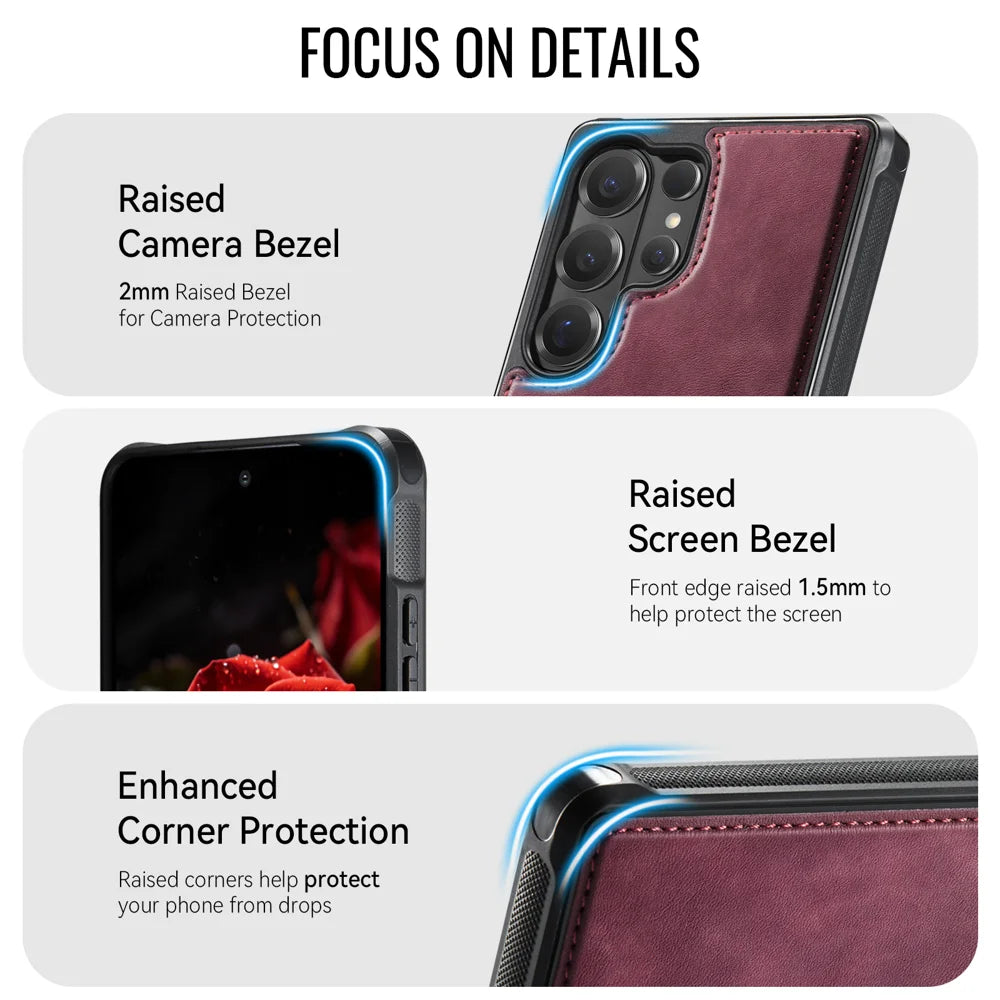 CaseMe For Samsung Galaxy S26 Ultra C69 Series Magnetic Case Leather Coated TPU Phone Cover - Red - 4