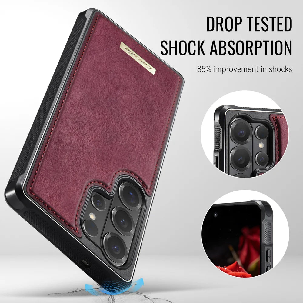 CaseMe For Samsung Galaxy S26 Ultra C69 Series Magnetic Case Leather Coated TPU Phone Cover - Red - 6