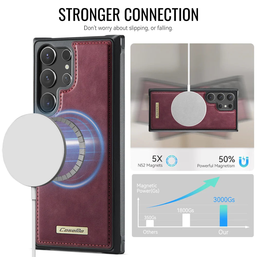 CaseMe For Samsung Galaxy S24 Ultra C69 Series Magnetic Case Leather Coated TPU Phone Cover - Red - 2