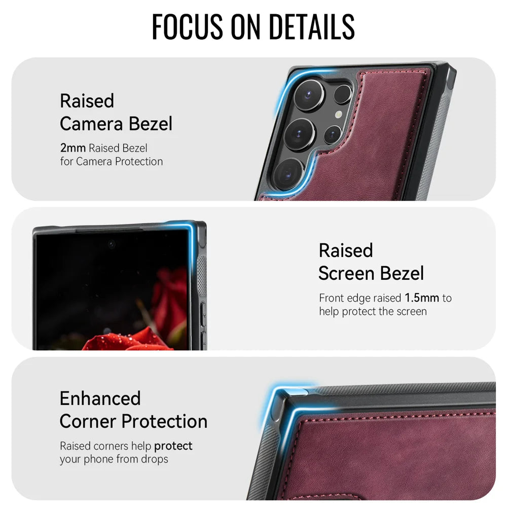 CaseMe For Samsung Galaxy S24 Ultra C69 Series Magnetic Case Leather Coated TPU Phone Cover - Red - 4