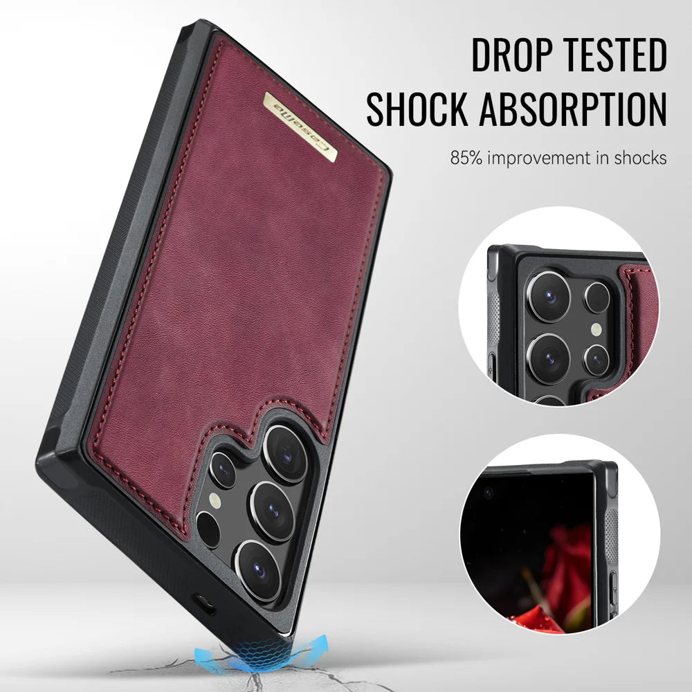 CaseMe For Samsung Galaxy S24 Ultra C69 Series Magnetic Case Leather Coated TPU Phone Cover - Red - 6