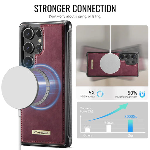 CaseMe For Samsung Galaxy S25 Ultra C69 Series Magnetic Case Leather Coated TPU Phone Cover - Red - 2