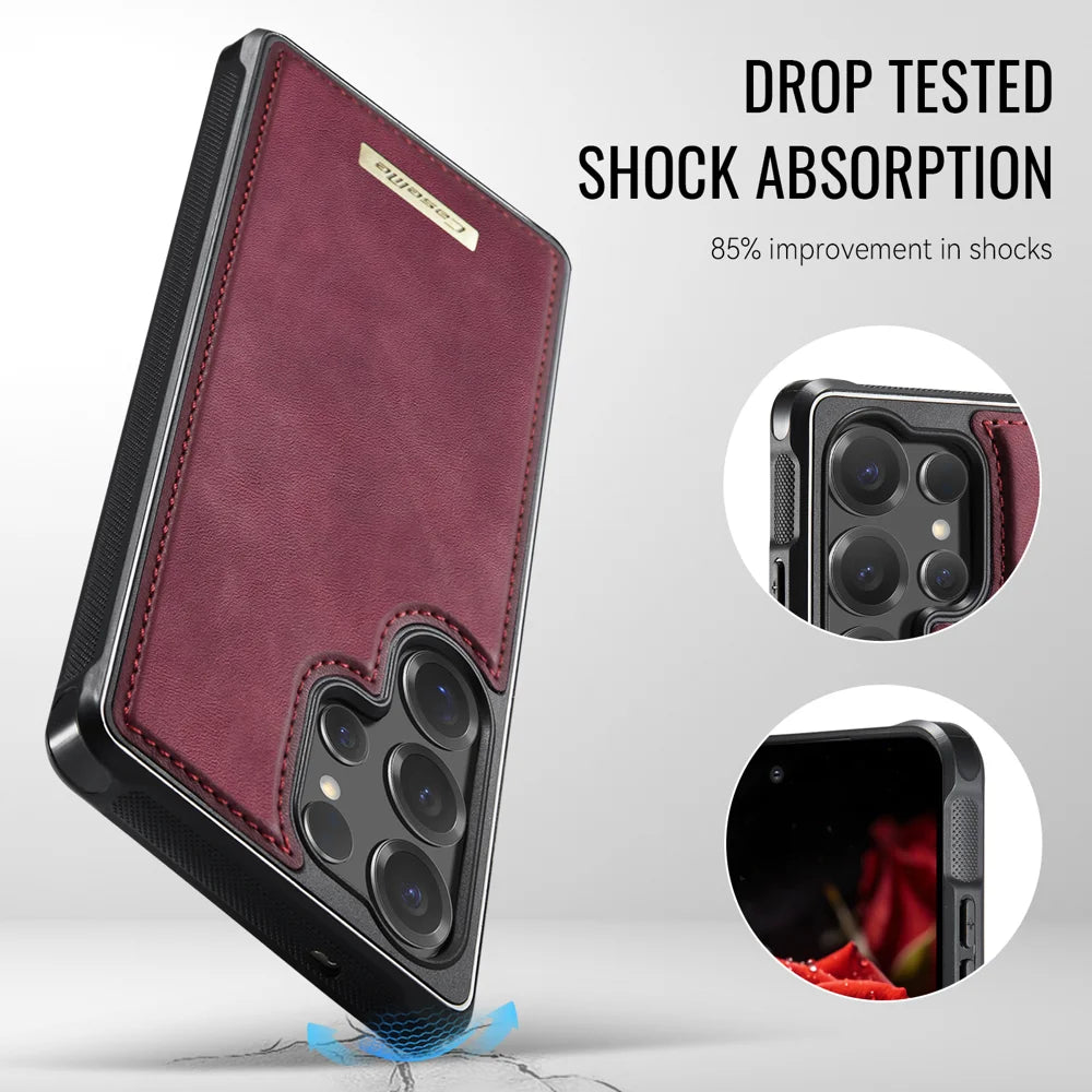 CaseMe For Samsung Galaxy S25 Ultra C69 Series Magnetic Case Leather Coated TPU Phone Cover - Red - 6