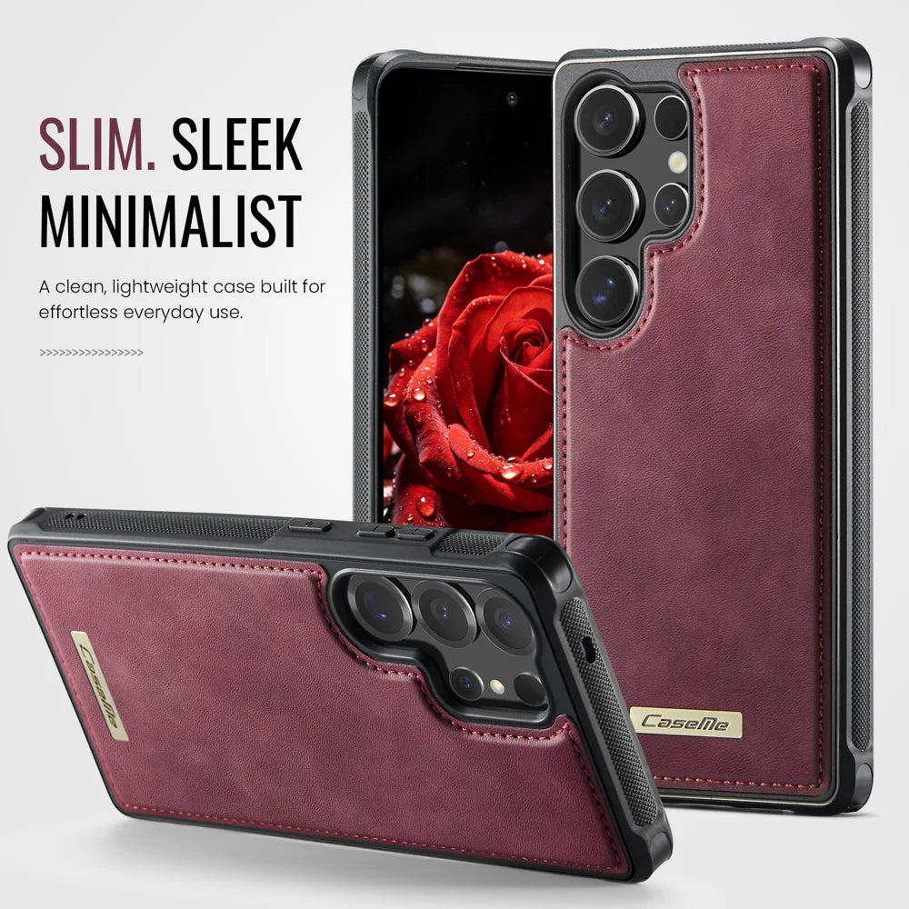CaseMe For Samsung Galaxy S25 Ultra C69 Series Magnetic Case Leather Coated TPU Phone Cover - Red - 7