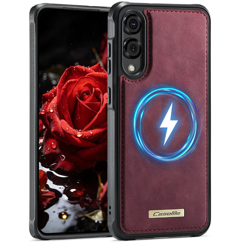 CaseMe For Samsung Galaxy S25 Edge C69 Series Magnetic Case Leather Coated TPU Phone Cover - Red - 1