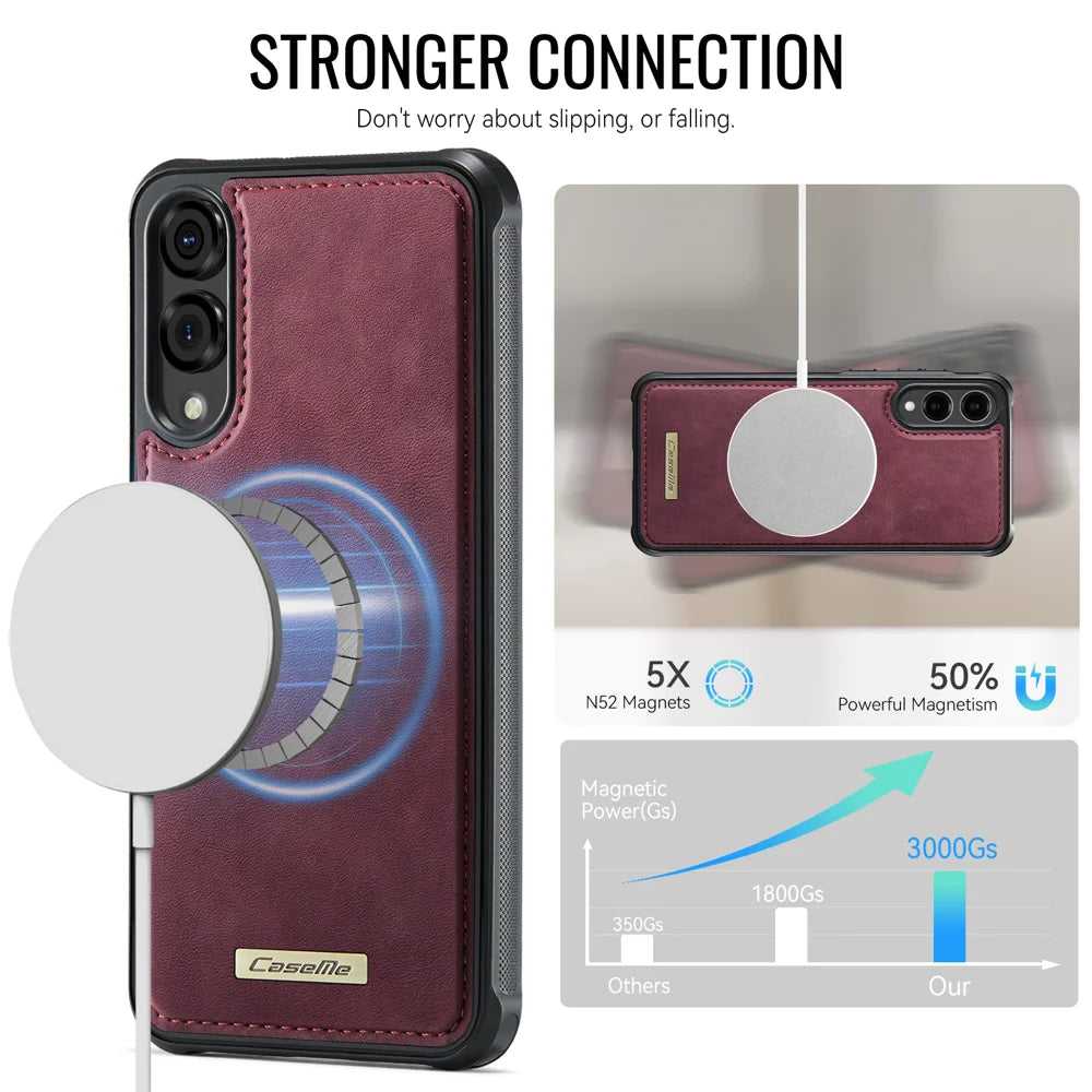 CaseMe For Samsung Galaxy S25 Edge C69 Series Magnetic Case Leather Coated TPU Phone Cover - Red - 2