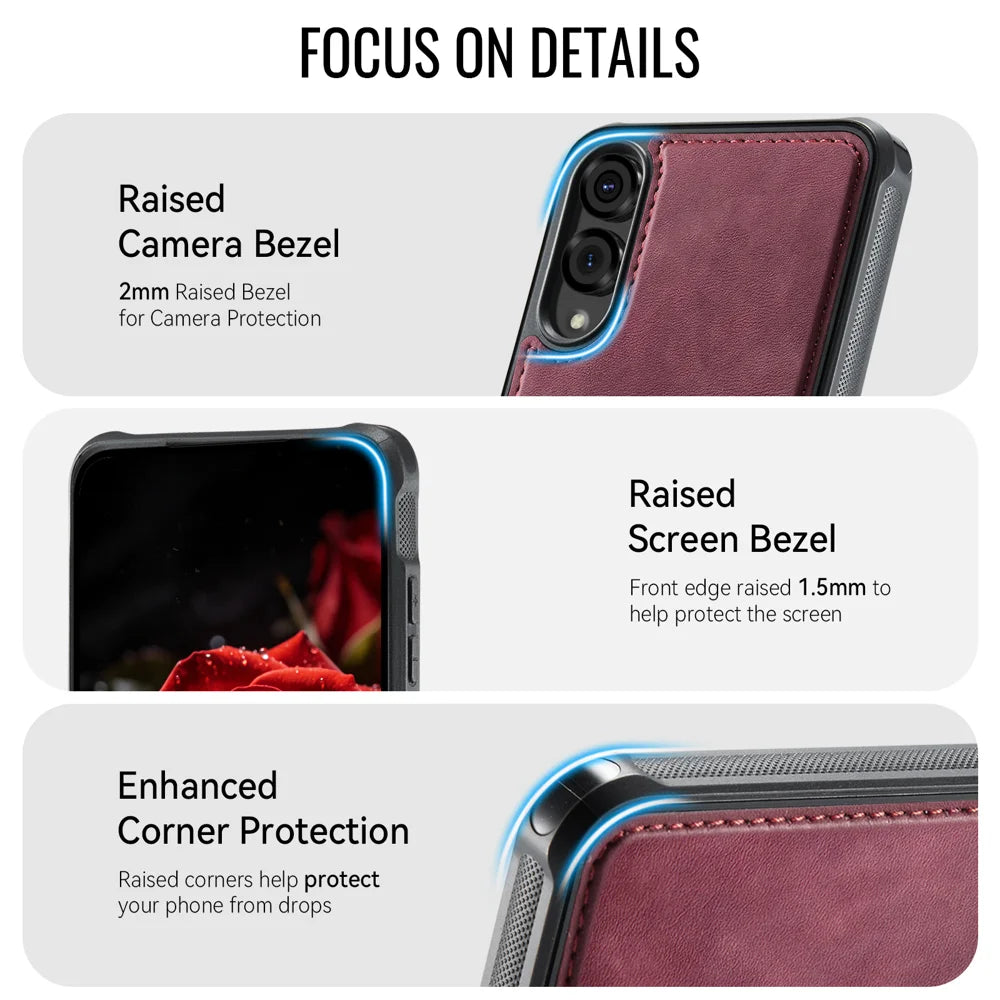 CaseMe For Samsung Galaxy S25 Edge C69 Series Magnetic Case Leather Coated TPU Phone Cover - Red - 4