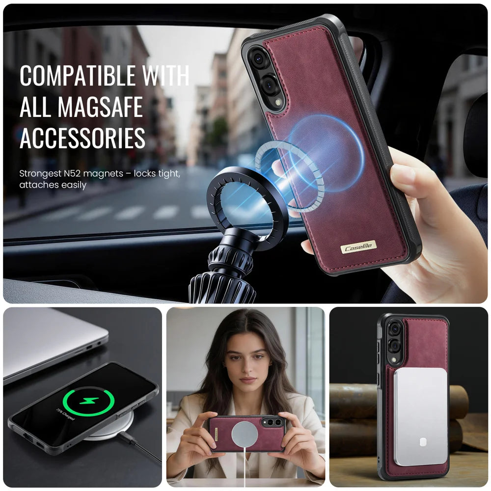 CaseMe For Samsung Galaxy S25 Edge C69 Series Magnetic Case Leather Coated TPU Phone Cover - Red - 5