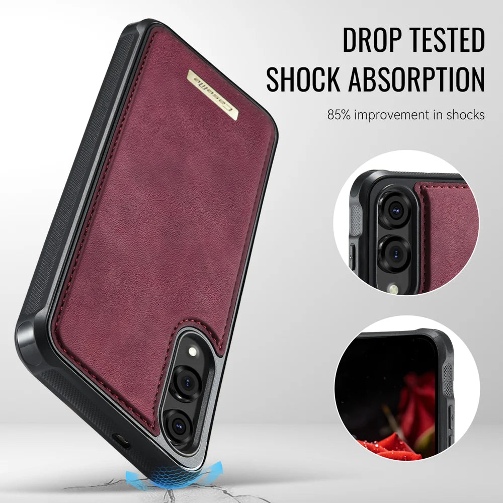 CaseMe For Samsung Galaxy S25 Edge C69 Series Magnetic Case Leather Coated TPU Phone Cover - Red - 6