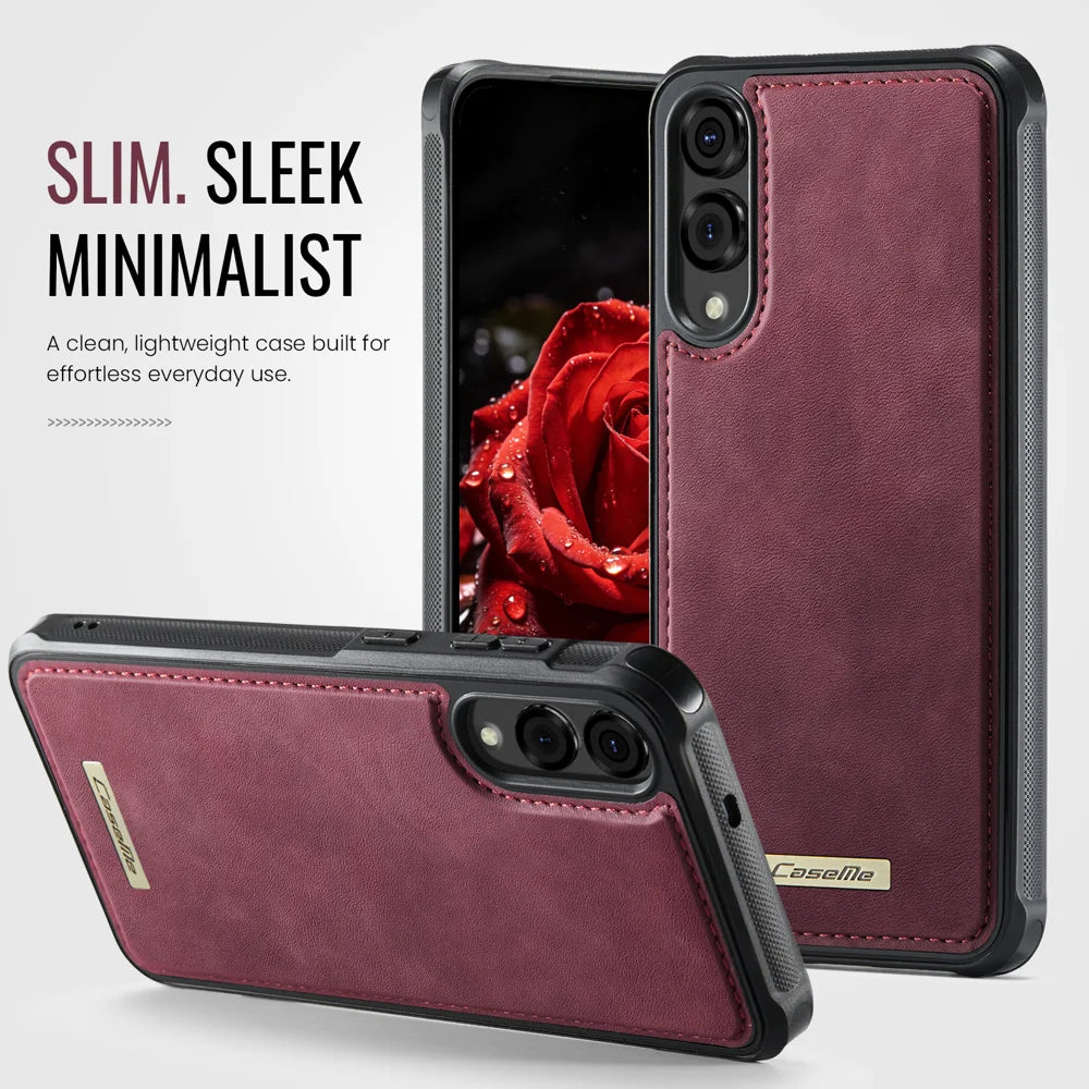 CaseMe For Samsung Galaxy S25 Edge C69 Series Magnetic Case Leather Coated TPU Phone Cover - Red - 7
