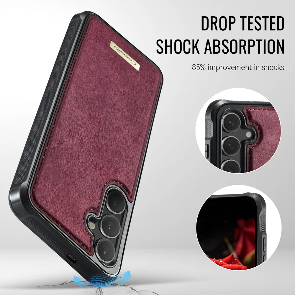 CaseMe For Samsung Galaxy S25 FE C69 Series Magnetic Case Leather Coated TPU Phone Cover - Red - 6