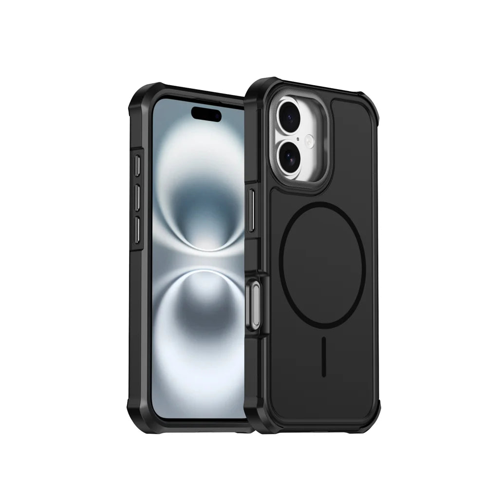 For iPhone 16 Magnetic Case Shockproof TPU PC Protective Cover - Black - 1
