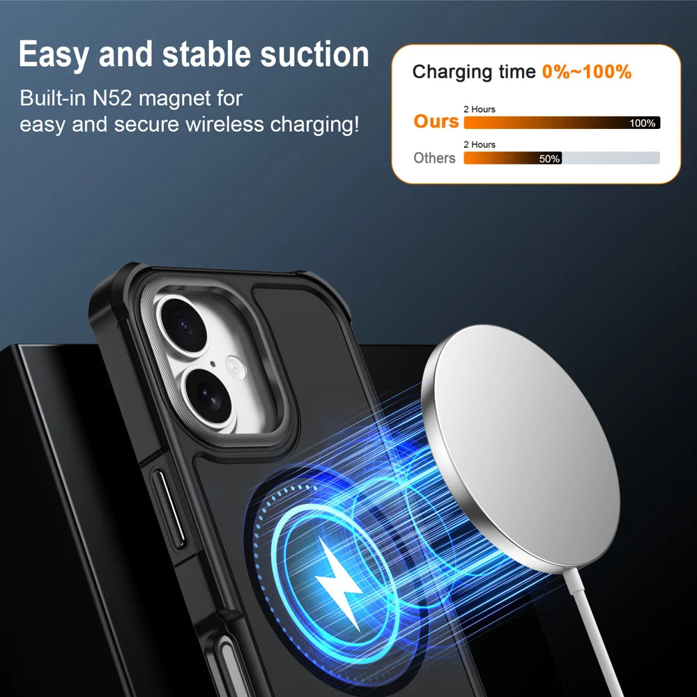 For iPhone 16 Magnetic Case Shockproof TPU PC Protective Cover - Black - 3