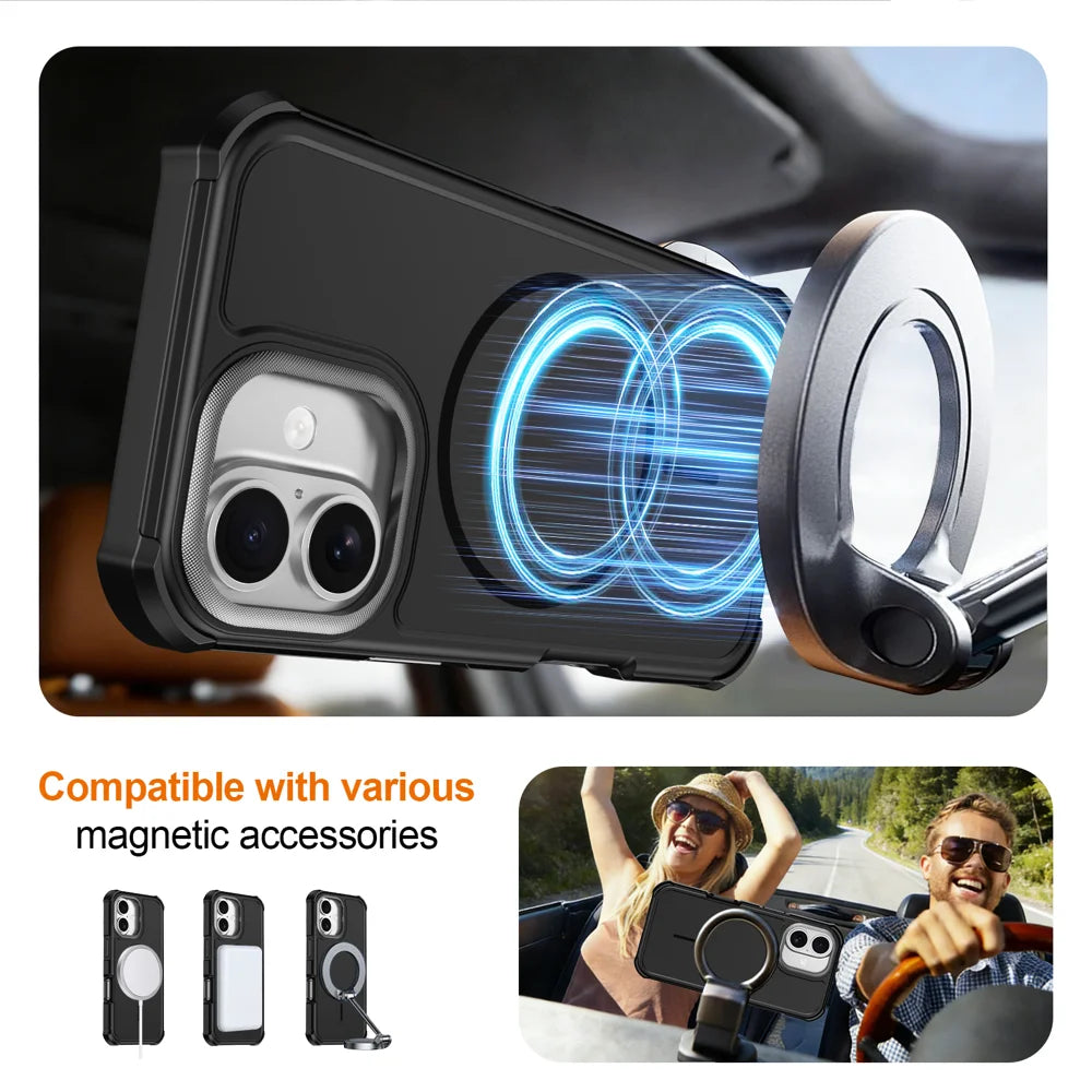 For iPhone 16 Magnetic Case Shockproof TPU PC Protective Cover - Black - 4