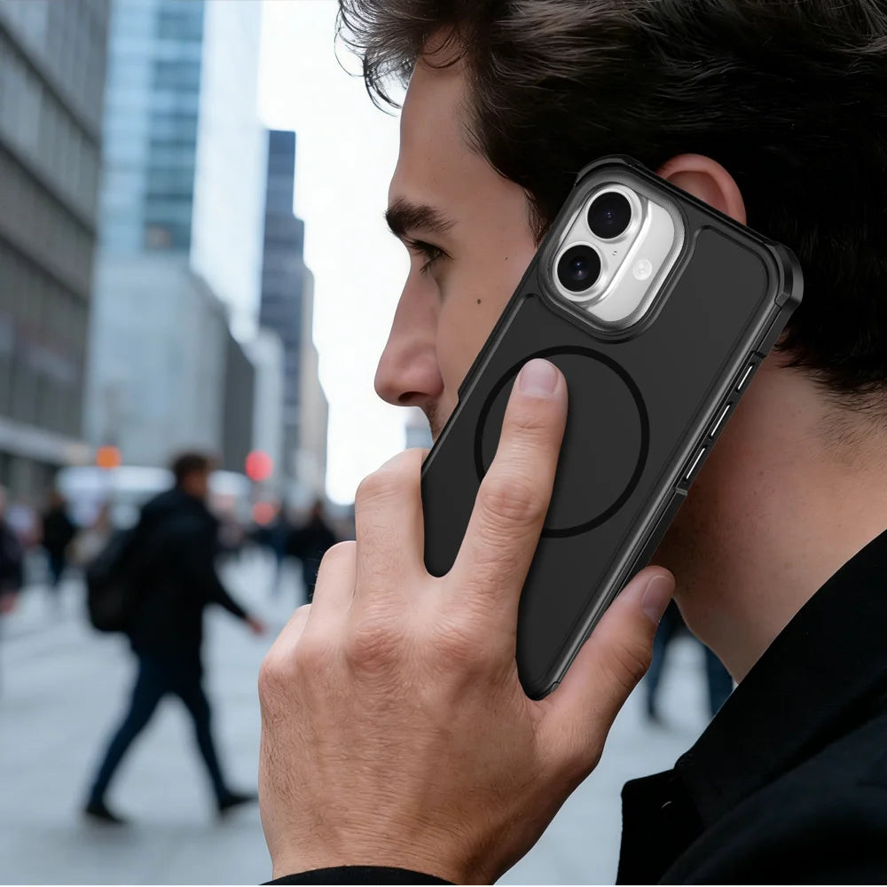 For iPhone 16 Magnetic Case Shockproof TPU PC Protective Cover - Black - 7