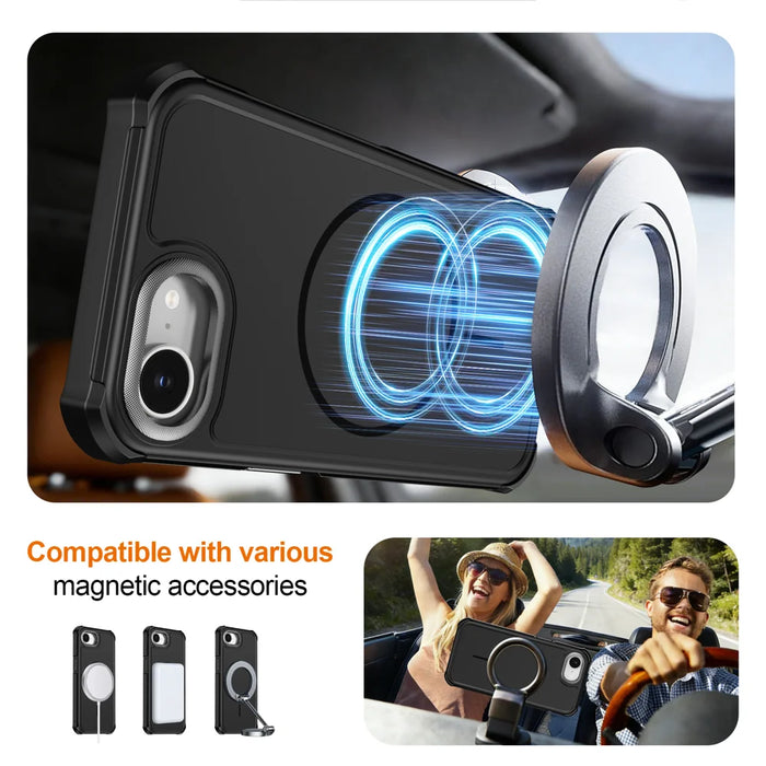 For iPhone 16e / iPhone 17e Magnetic Case Shockproof TPU PC Protective Cover - Black - 4