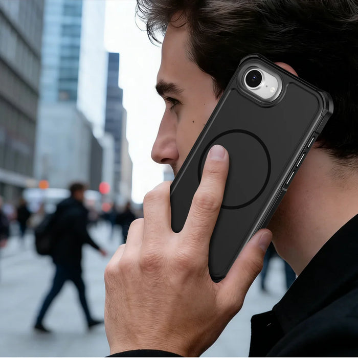 For iPhone 16e / iPhone 17e Magnetic Case Shockproof TPU PC Protective Cover - Black - 7